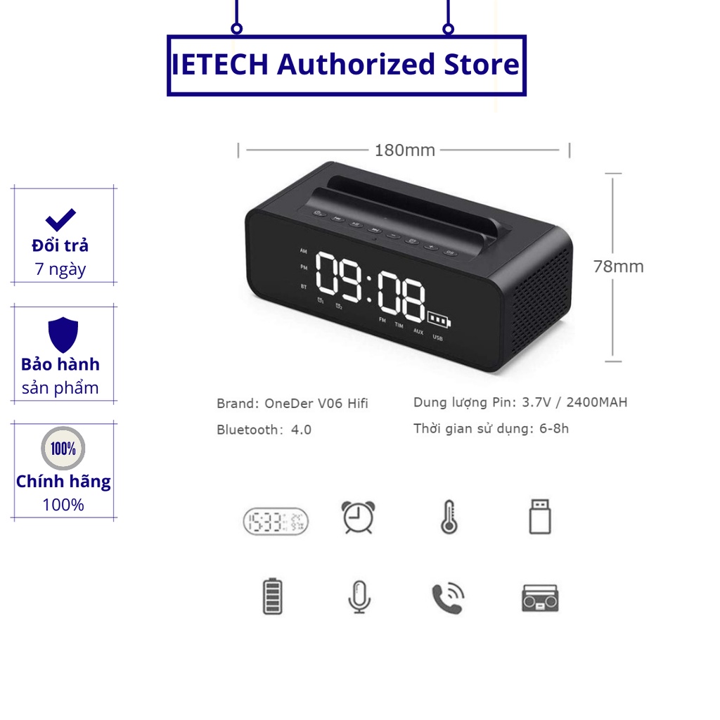 [Mã ELHACE giảm 4% đơn 300K] Loa BLUETOOTH HIFI siêu Bass chuẩn HD OneDer V06 - PKCB