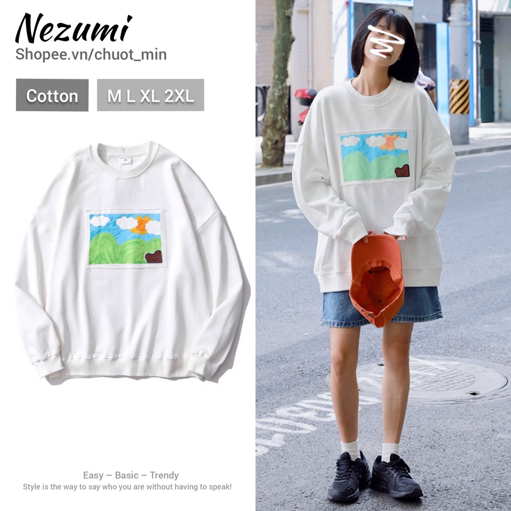 Áo thun cotton dài tay unisex nam nữ tranh vẽ - Áo đôi đáng yêu