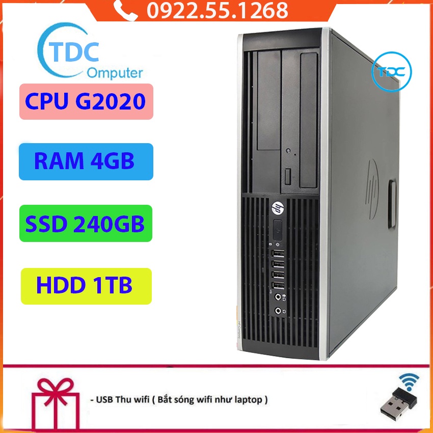 Case máy tính để bàn HP Compaq 6300 SFF CPU G2020 Ram 4GB SSD 240GB + HDD 1TB Tặng USB thu Wifi, Bảo hành 12 tháng