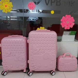 Sẵn HCM- vali kitty hồng phấn đủ 3 size 14 inch 20 inch 24 inch