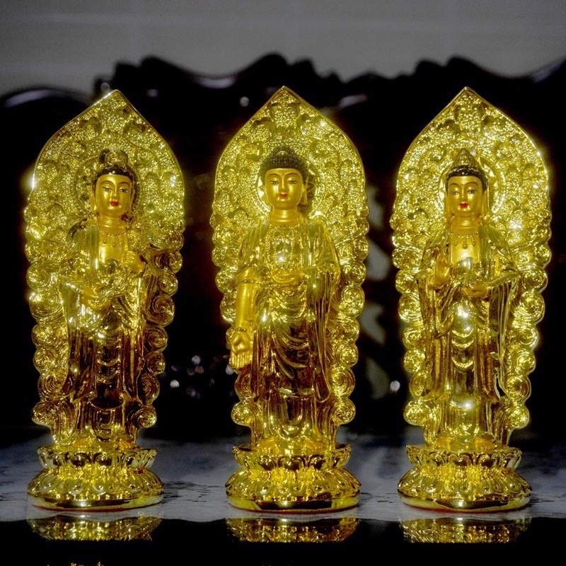 Bộ Ba Tượng Phật Tây Phương Tam Thánh Hào Quang 18cm