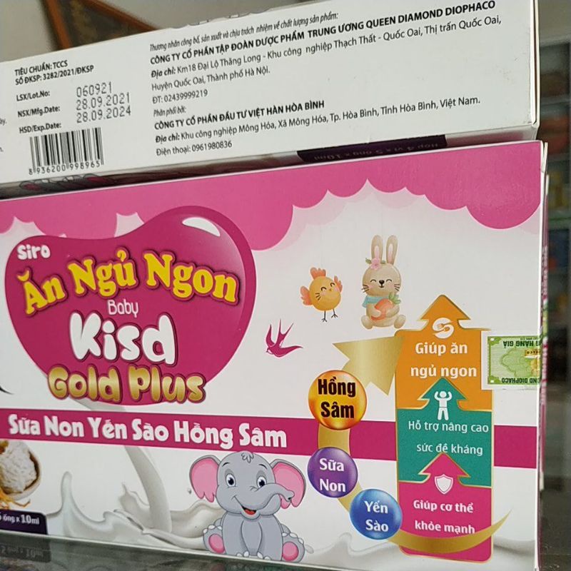 Combo2hộp Siro ống Ăn ngủ ngon Baby Kisd Gold Plus- sữa non yến sào hồng sâm tăng sức đề kháng