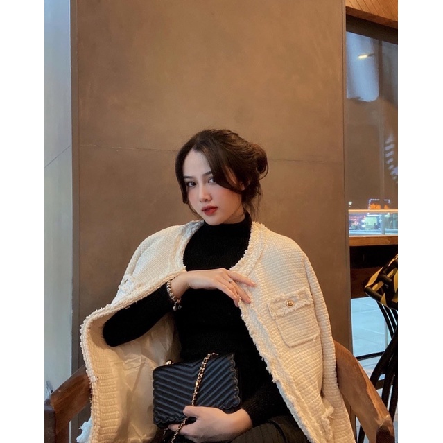 Áo Khoác dạ nữ Tweed quảng châu siêu cấp 2 màu đen - trắng