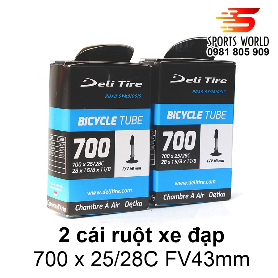 2 ruột xe đạp, săm xe đạp 700x25/28 van Pháp dài 43mm DELI-TIRE