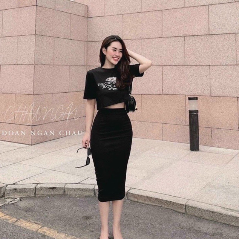 Set đồ nữ sang chảnh áo croptop tay ngắn kèm váy dài kiểu hàn quốc dự tiệc thời trang 2022-VD22