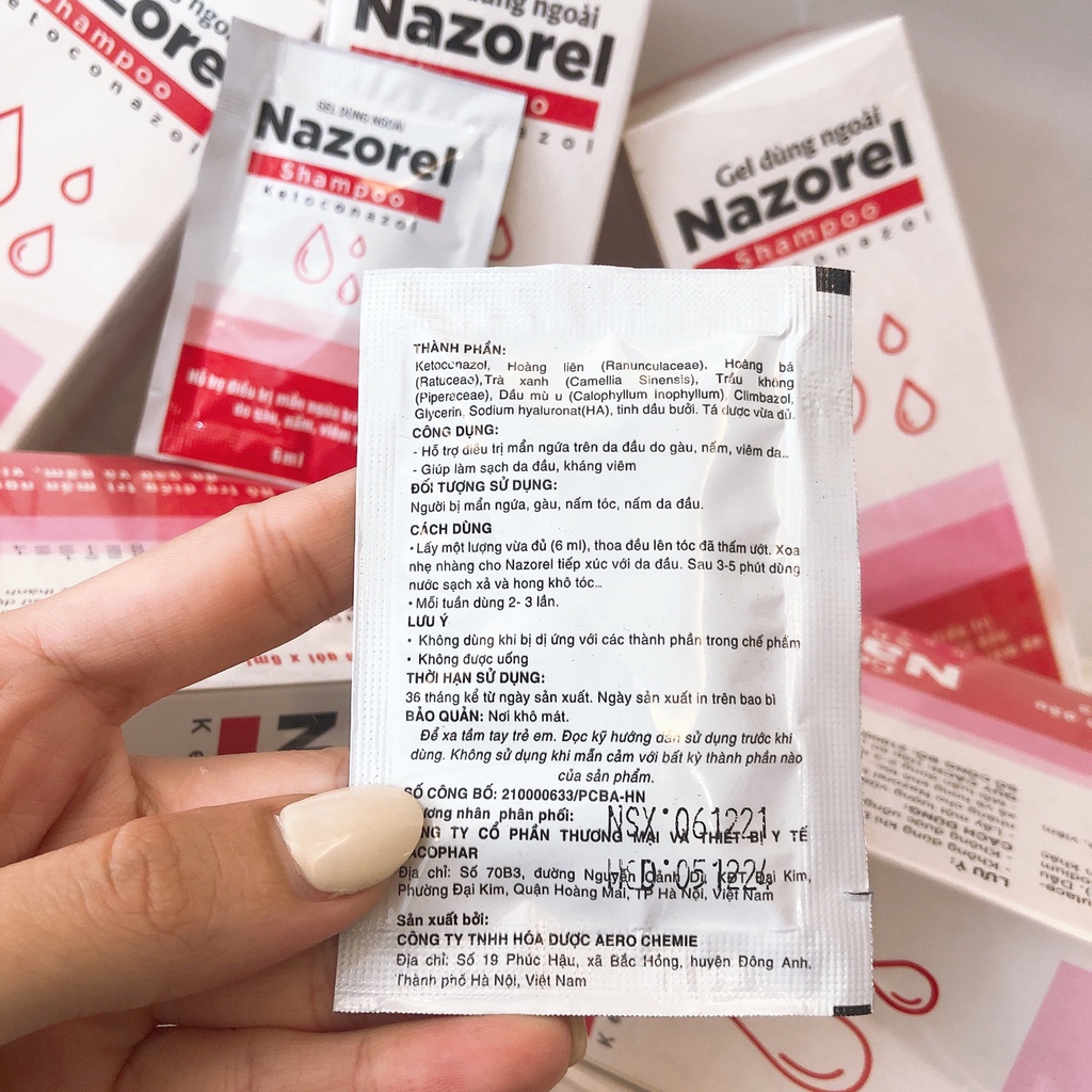 Dầu Gội Giảm Gàu, Nấm, Tróc Vảy Nazorel Shampoo Ketoconazol 6Ml