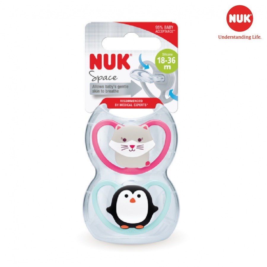 [Chính Hãng] Bộ 2 ti giả chỉnh nha NUK Space Silicone 0-6m, 6-18m, 18-36m