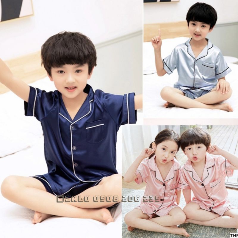 Bộ pijama cộc tay quần đùi bé trai bé gái chất phi lụa cao cấp 11 đến 45kg 083