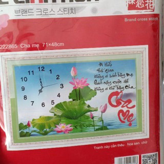 Tranh thêu chữ thập đồng hồ cha mẹ kt 71*48cm hình thật