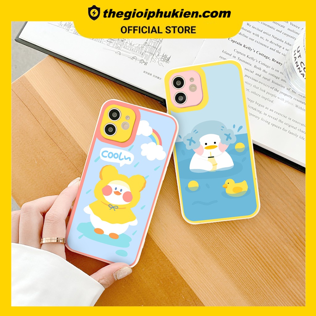 Ốp iphone - Ốp lưng iphone cạnh vuông viền camera Bé vịt má hồng dành cho ip 6 đến 14promax - ng027