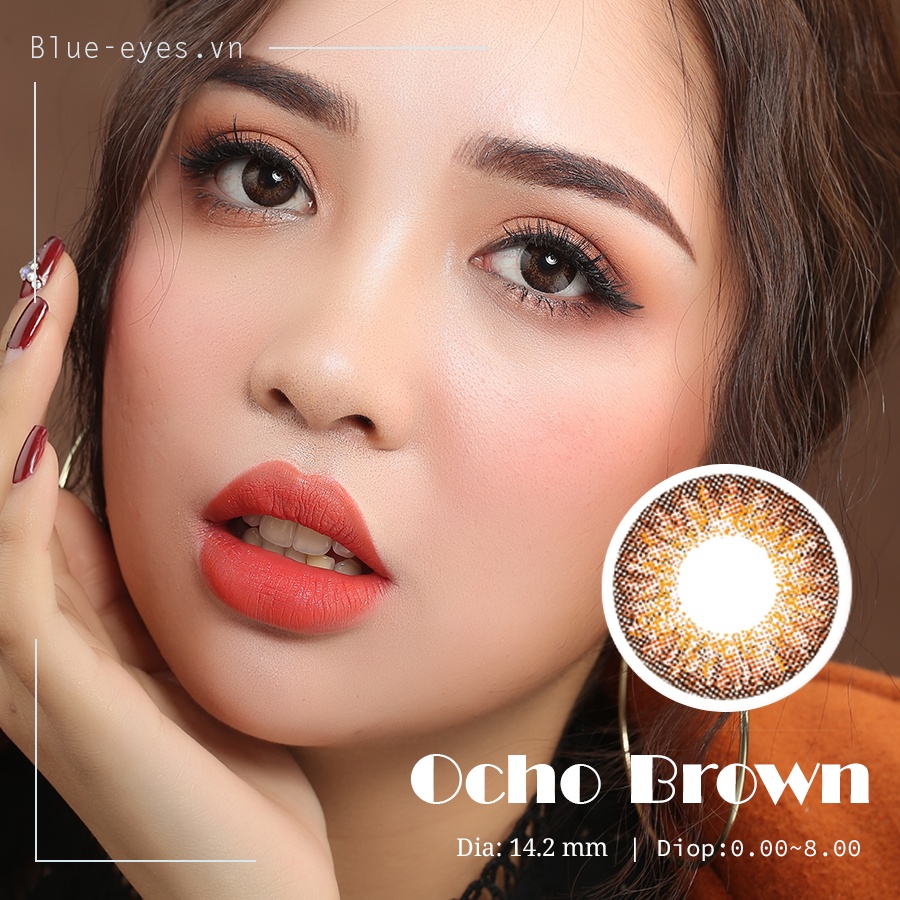 Lens premium silicone hydrogel màu nâu sáng OCHO BROWN, phối vân lens sang trọng , kính áp tròng cao cấp Hàn Quốc