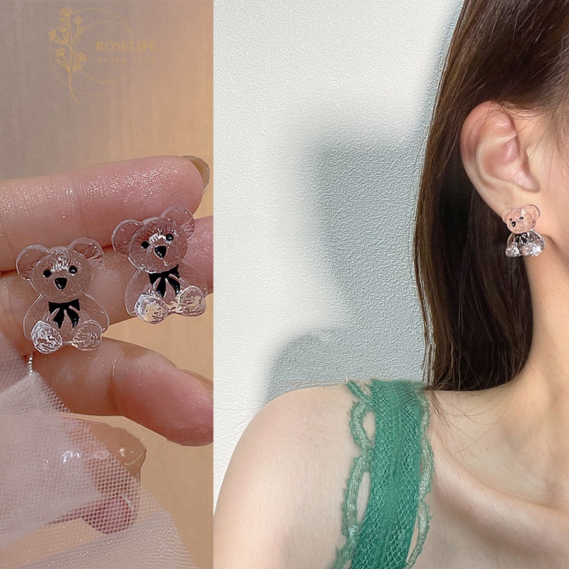 Bông Tai Hình Gấu Bằng Nhựa Acrylic Trong Suốt Thời Trang Cho Nữ