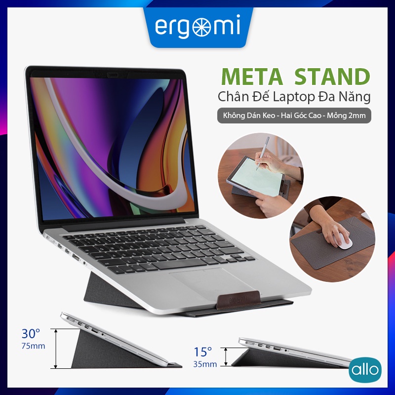 Đế Tản Nhiệt Laptop Ergomi Meta Stand Chính Hãng, Đa Năng Giá Đỡ Máy Tính Không Dán Keo, Kê Tablet & Lót Chuột Máy Tính