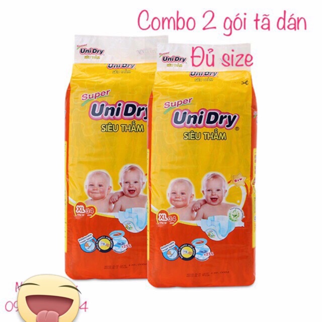 Combo 2 bịch tã dán Unidry S48*2/M42*2/L38*2/XL34*2