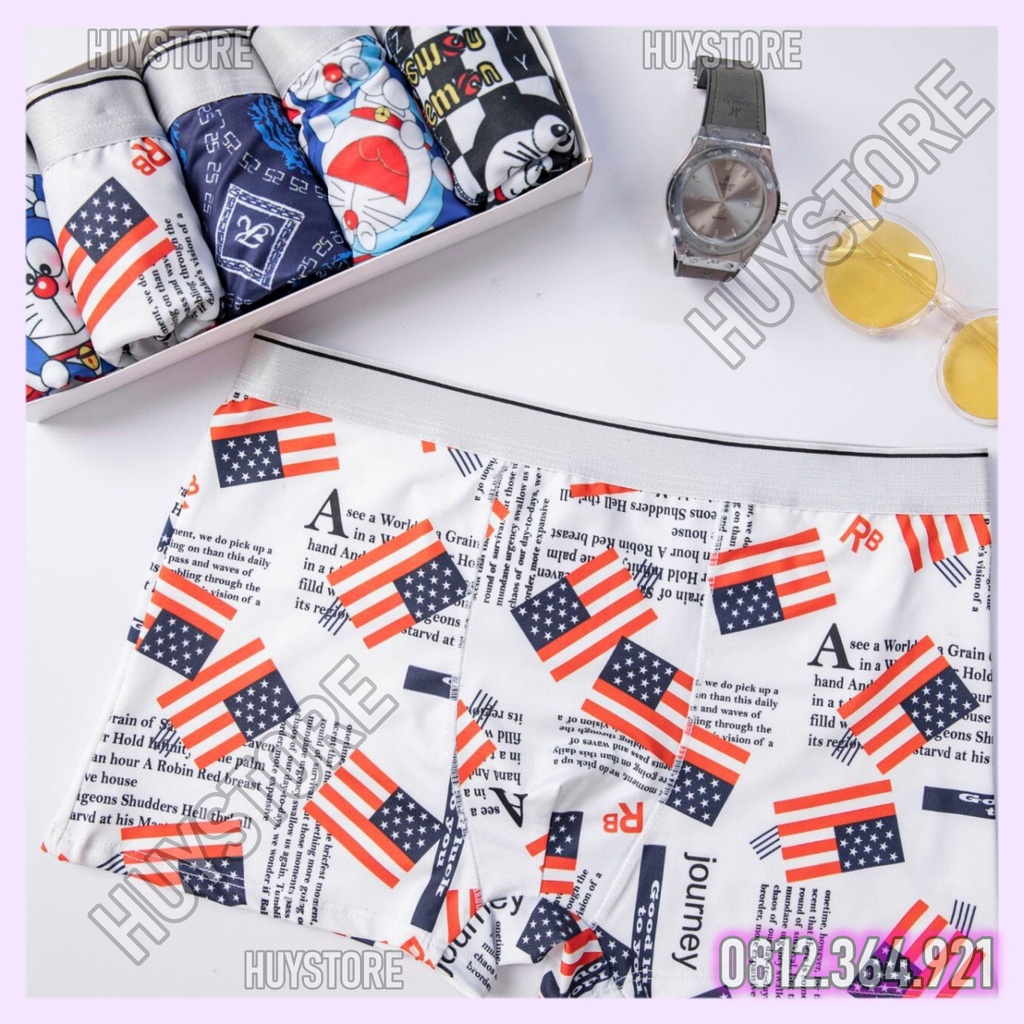 [Hộp 4 quần; Hộp 5 quần NGẪU NHIÊN ] boxer nam hoạt hình, quần sịp nam co giãn, thoáng mát siêu cute