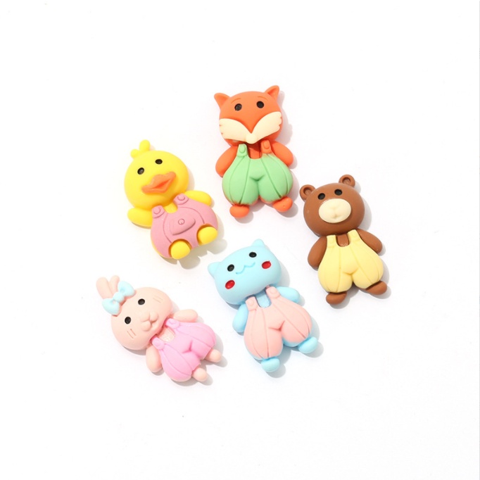 Sticker jibbitz gắn dép sục Crocs hình gấu nâu, thỏ hồng, cáo đỏ, vịt vàng