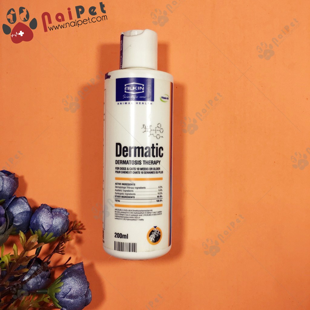 Dầu Tắm Gàu, Da Mưng Mủ Cho Chó Mèo Dermatic Alkin 200ml