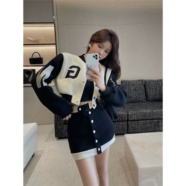 Set nỉ bóng chày hot girl xinh kèm váy ☘️☘️☘️☘️C8877