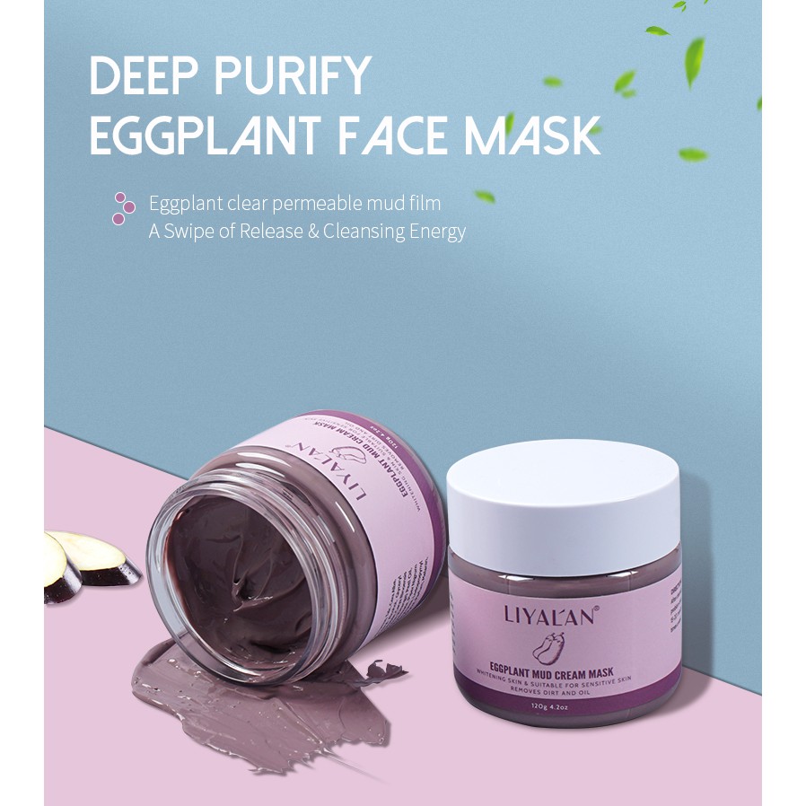 LIYAL'AN Organic Eggplant Purple Clay Mask Face brighten Exfoliating (120g)