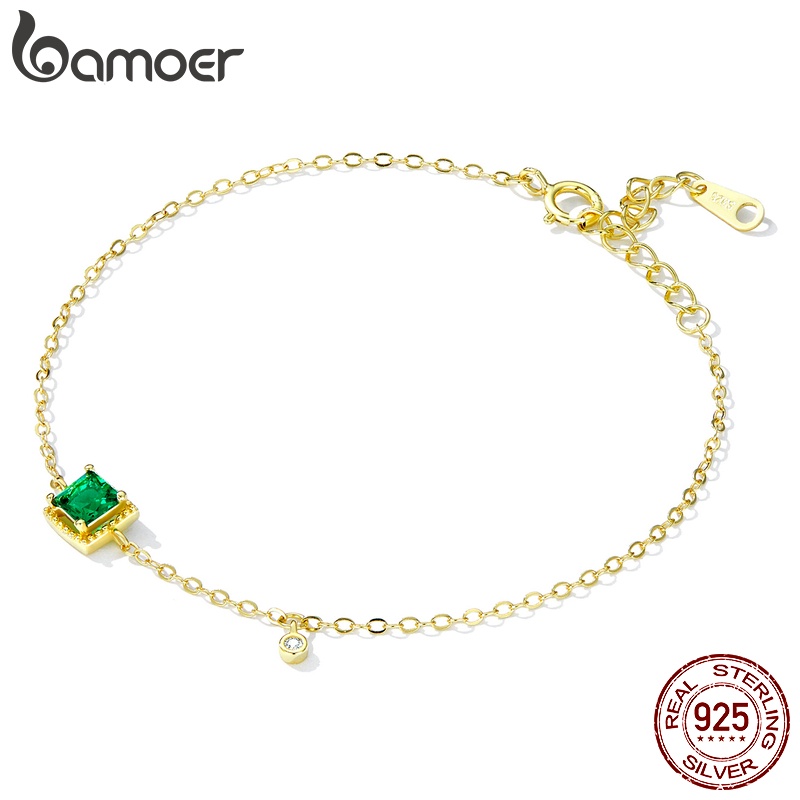 Vòng cổ/ vòng tay bạc 925 BAMOER đính đá zircon xanh thời trang cho nữ