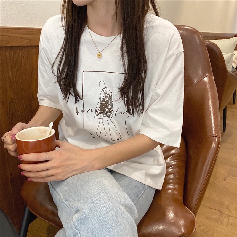 Áo Thun Tay Ngắn Dáng Rộng In Họa Tiết Hoạt Hình Phong Cách Hàn Quốc Thời Trang Mùa Hè Cho Nữ