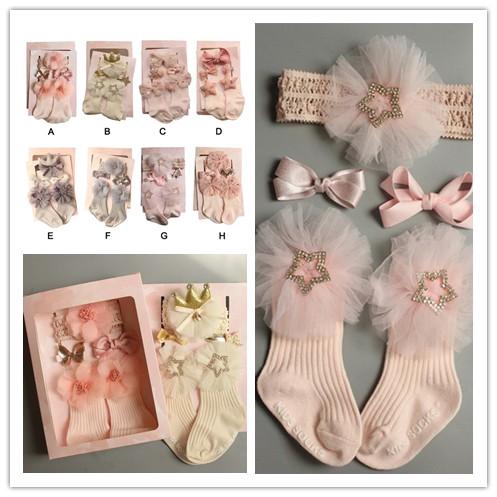 Bộ phụ kiện tóc kèm vớ nhiều kiểu dáng xinh xắn dành cho bé gái