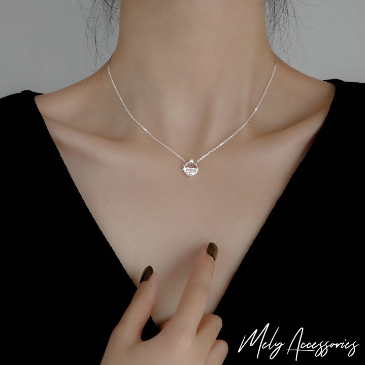 Dây chuyền bạc sợi mảnh mặt tròn phối pha lê tinh tế sang trọng dành cho nữ - Mely B68