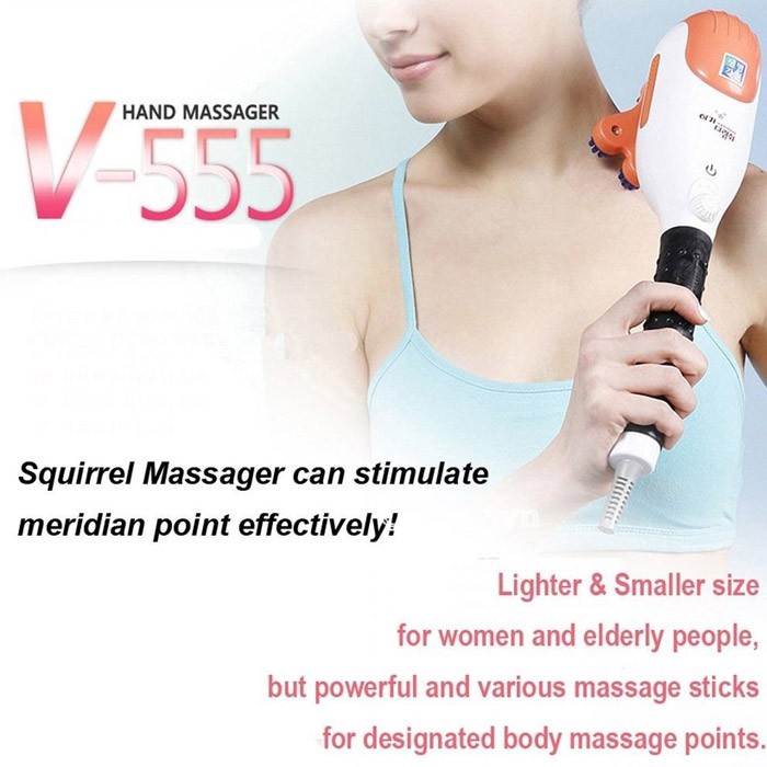 Máy massage cầm tay toàn thân mini Squirrel V-555 hoạt động với 5 đầu massage -made in korea