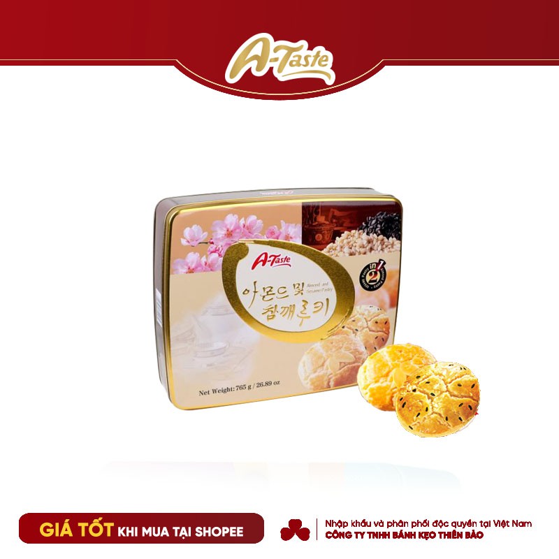 Bánh quy A-Taste Hạnh Nhân Mè Vững - Almond Sesame Pastry hộp thiếc 765g