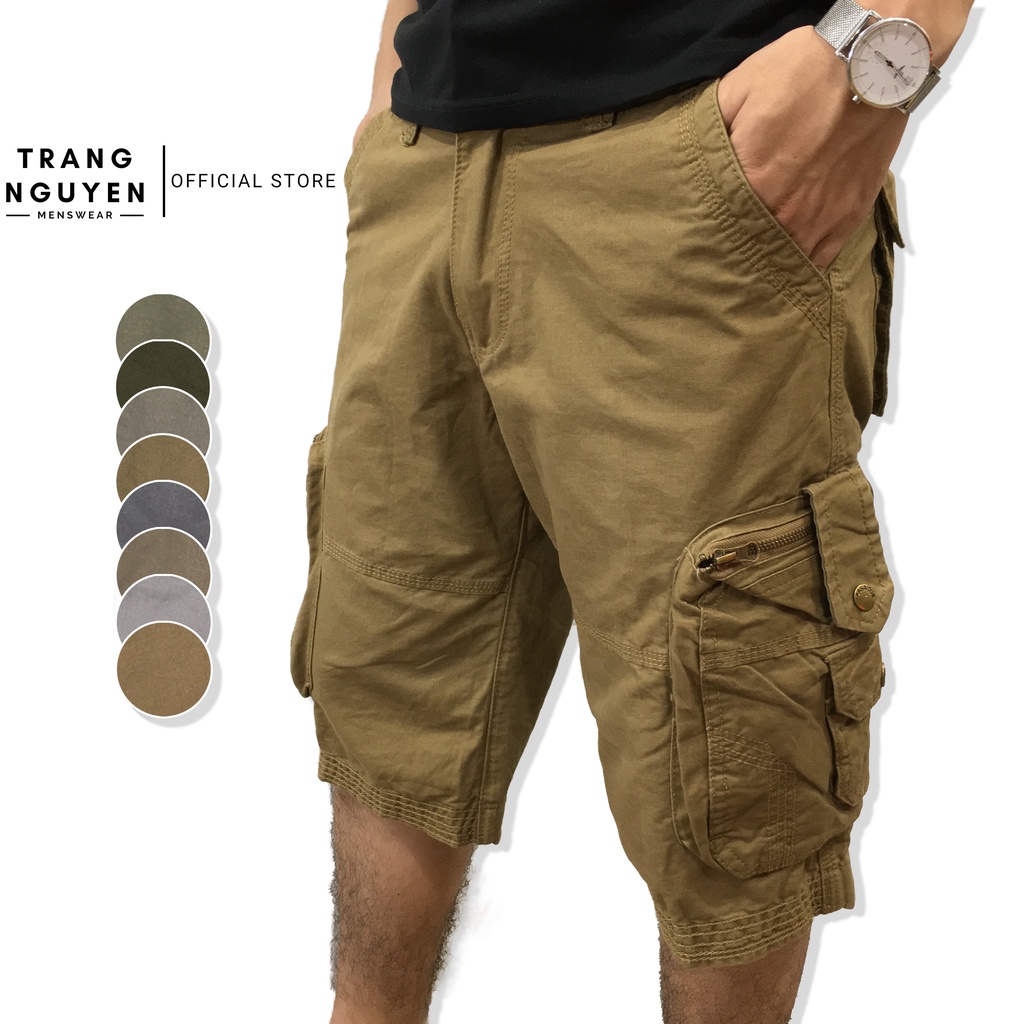 Quần Short Kaki Nam Túi Hộp 6 Túi Cargo Dây Kéo Form Rộng Vải Cao Cấp ShK_TH
