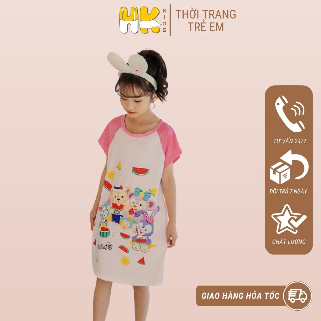 Váy ngủ cho bé gái HK KIDS, kiểu đầm thun dáng suông chất pettit thun lạnh mềm mại và mát (size 100-120)