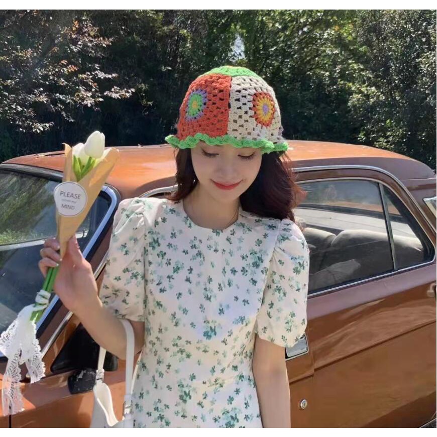 Nón Bucket Đan Len Cotton Thoáng Khí Nhiều Màu Sắc Thời Trang Xuân Hè