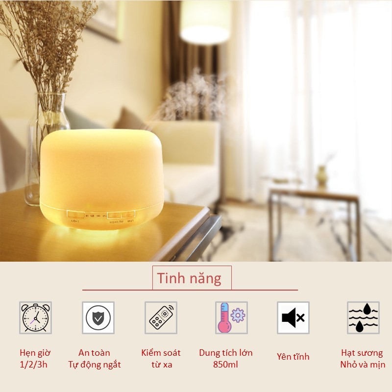 Máy Khuếch Tán Tinh Dầu Phun Sương Tạo Độ Ẩm Siêu Âm Có Remote Hẹn Giờ Cao Cấp Giúp Khử Mùi Thơm Phòng Đuổi Muỗi - GD189