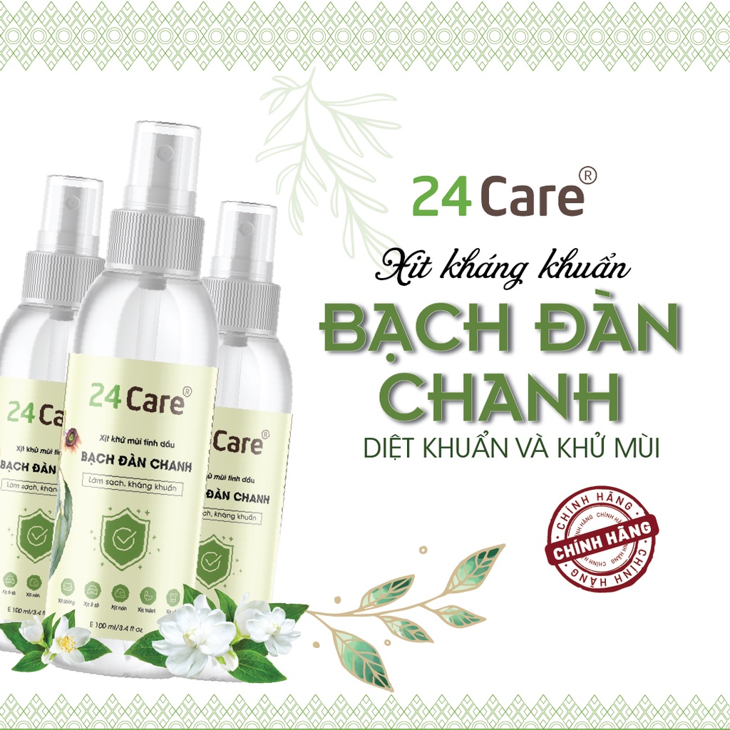 Combo 3 xịt khử mùi thơm phòng Bạch Đàn Chanh 24Care 50ml/chai