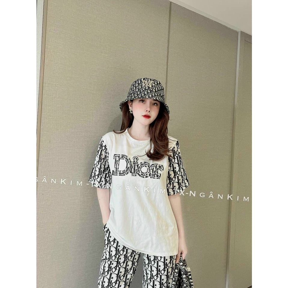 Set bộ thể thao nữ, áo thun from rộng in chữ  phối màu, quần joker dài ống túm in họa tiết cá tính