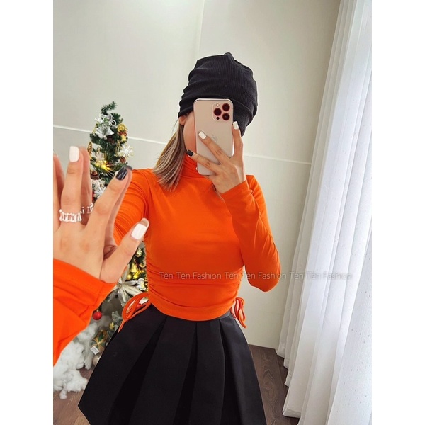 Áo croptop borip loại xịn cổ lọ tay dài rút eo nhiều màu sành điệu