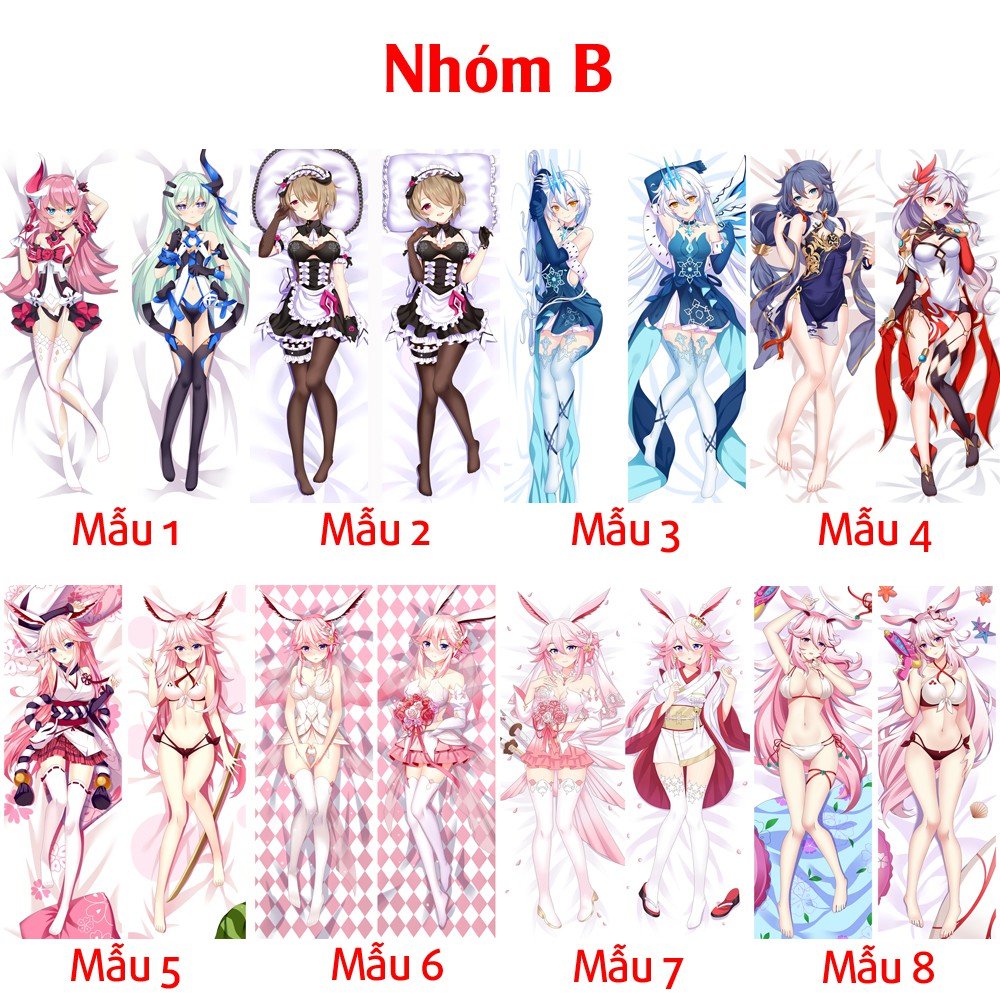 {48 mẫu Dakimakura} Vỏ Gối ôm Anime Honkai Impact + Love Live! siêu to dài 1,5m x 50cm hàng có sẵn đặt theo yêu cầu