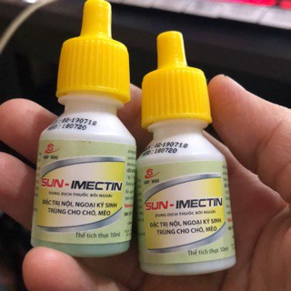 Nhỏ gáy trừ ve, rận, bọ chét, ghẻ và giun đường tiêu hoá Chó mèo SUN-IMECTIN 10ml