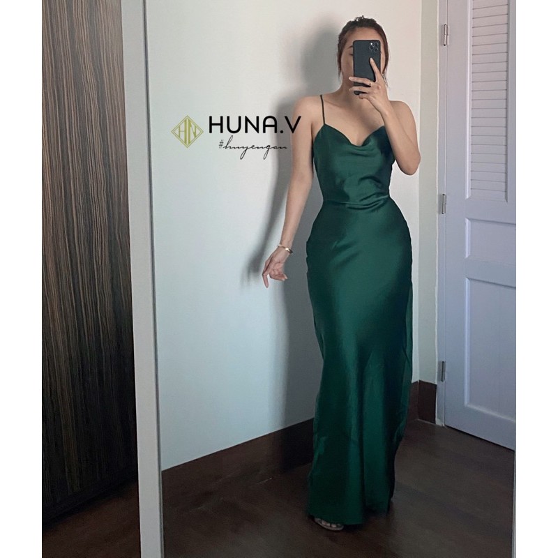 Váy Lụa cổ đổ Xẻ Tà Sexy - Lụa 100%