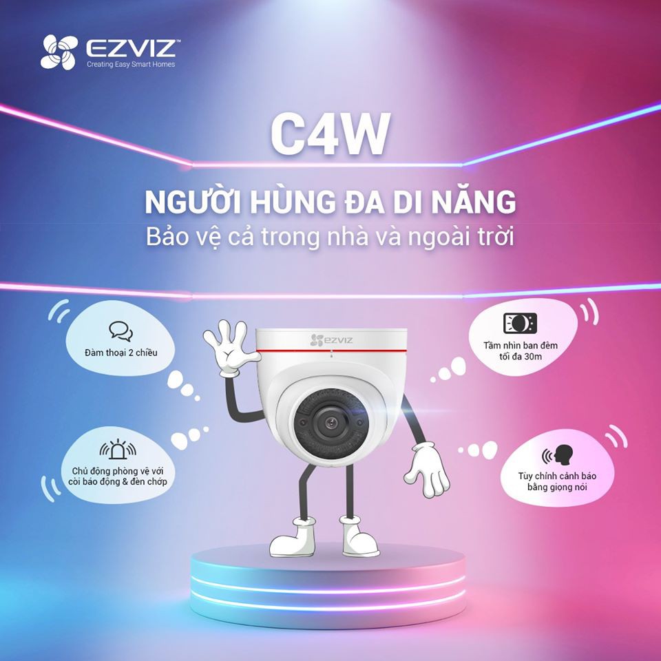 Camera IP Wifi EZVIZ C4W - 2MP - Trong Nhà Ngoài Trời Chuẩn Chống nước IP 67 - Chính Hãng - Bảo Hành 24 Tháng - Giá Rẻ.