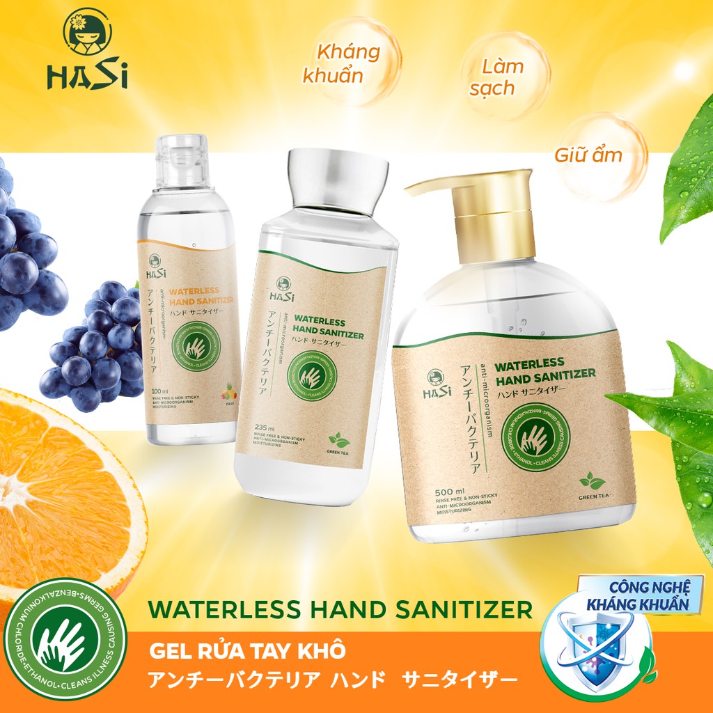 Nước rửa tay khô hương thơm trái cây/ trà xanh/ lavender sạch khuẩn Hasi 100ml