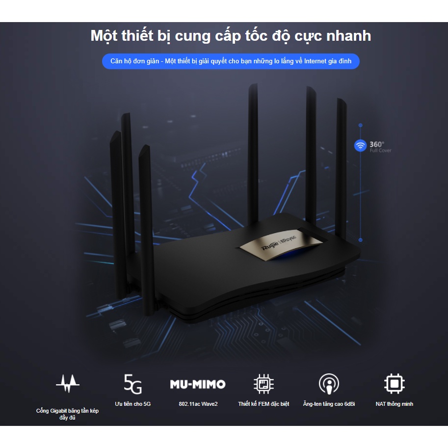 Bộ phát wifi 6 siêu tốc độ 1167Mbps, 2 băng tần, Ruijie EW1800GX EW1200G PRO , có mesh, quản lý qua app (chính hãng)