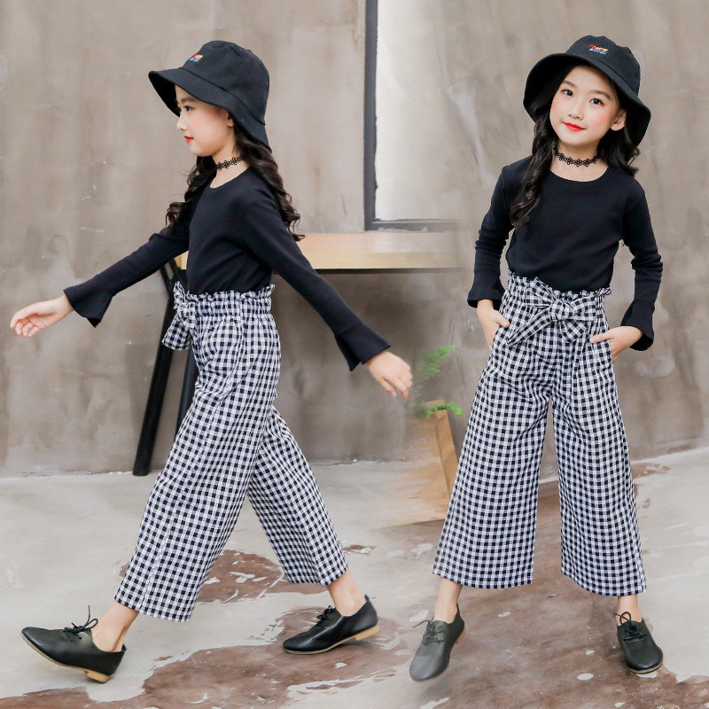 Bộ Quần Áo Gồm 2 Món Áo Thun Cotton Size Lớn + Quần Dành Cho Bé Gái 3-14 Tuổi