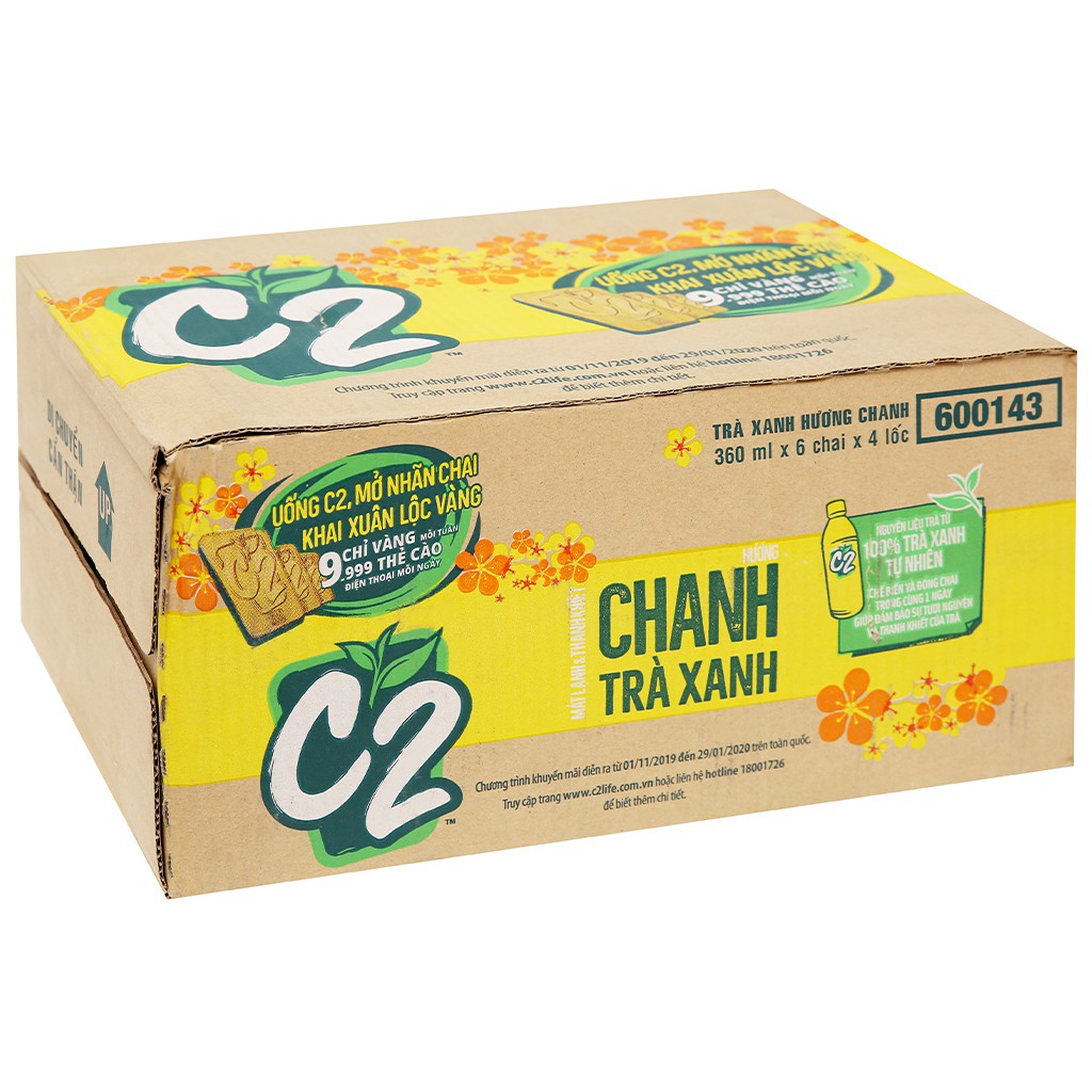 Thùng 24 chai trà xanh C2 hương chanh 360ml