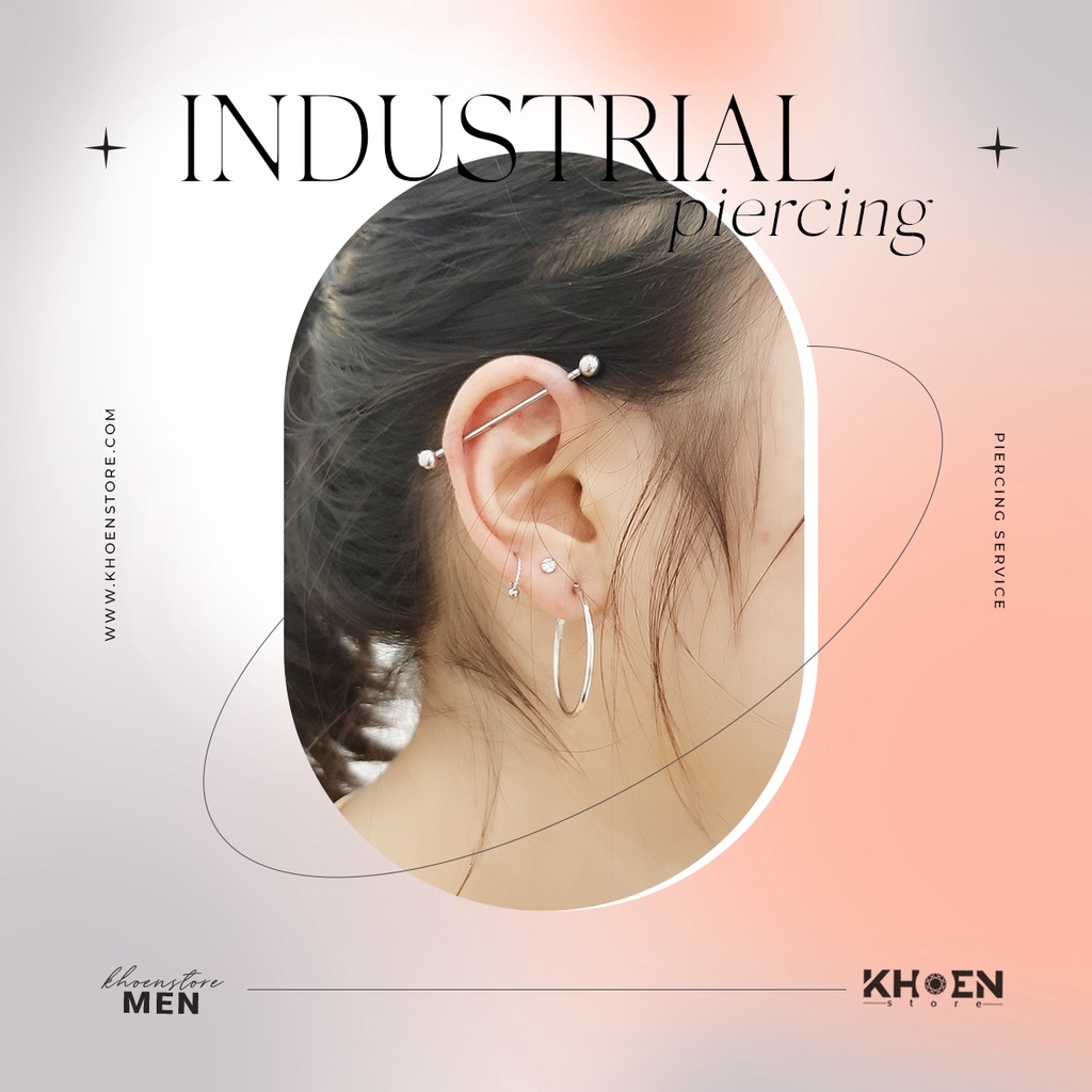 Khuyên tai Industrial đầu bi dài 35-40mm