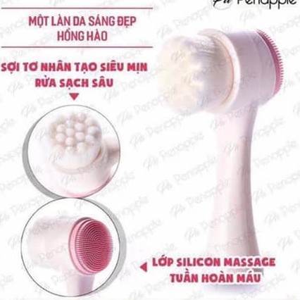 Cọ Rửa Mặt Massage 2 Đầu 3D Gai Silicon Mềm Mại Làm Sạch Sâu Da Mặt