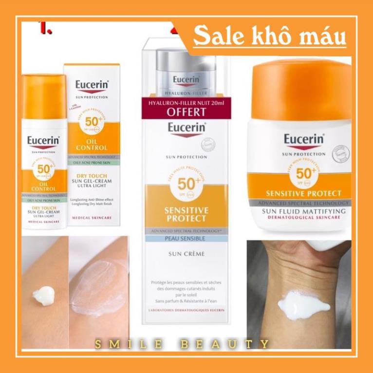 (Nội điaj Pháp))Kem chống nắng Eucerin oil control  và Sensitive Protect Fluid 50ml [SĂN SALE]