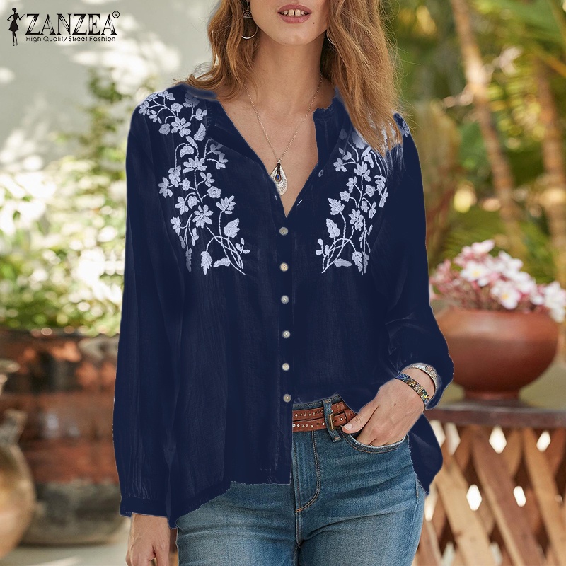 Áo sơ mi Zanzea dài tay họa tiết thêu thời trang cho nữ