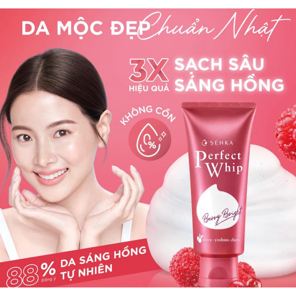 Sữa Rửa Mặt Senka Dưỡng Da Sáng Hồng 100g, hồng đậm