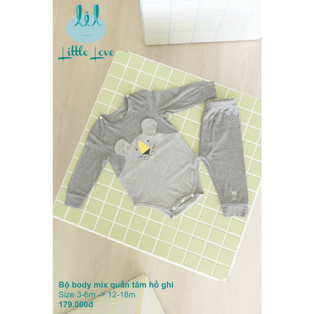 [3-18M]Set bộ body mix quần tăm Lil Little Love dành cho bé trai bé gái dễ thương